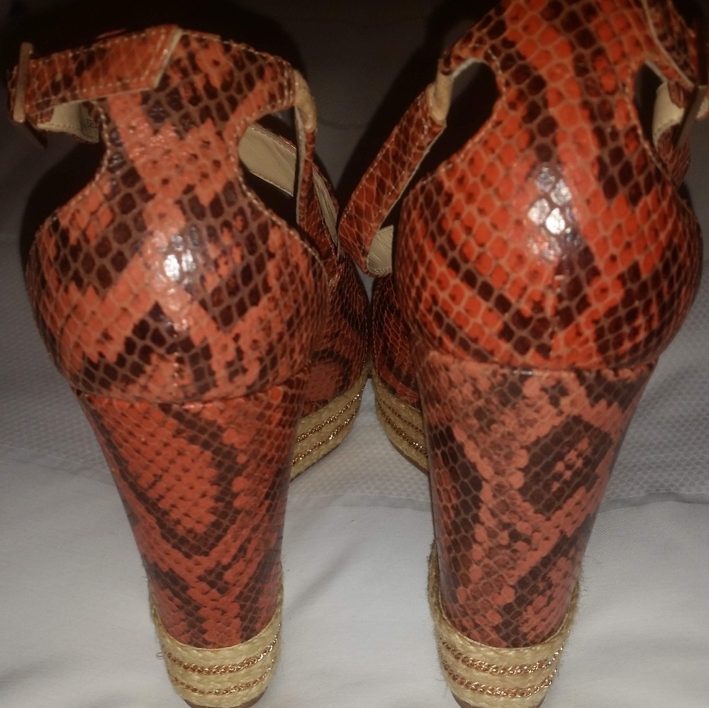 Brian Atwood Brown Snakeskin Wedge Heels